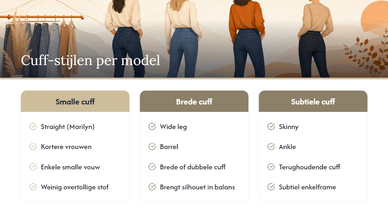 Manchetbredte per jeansmodel en silhouet