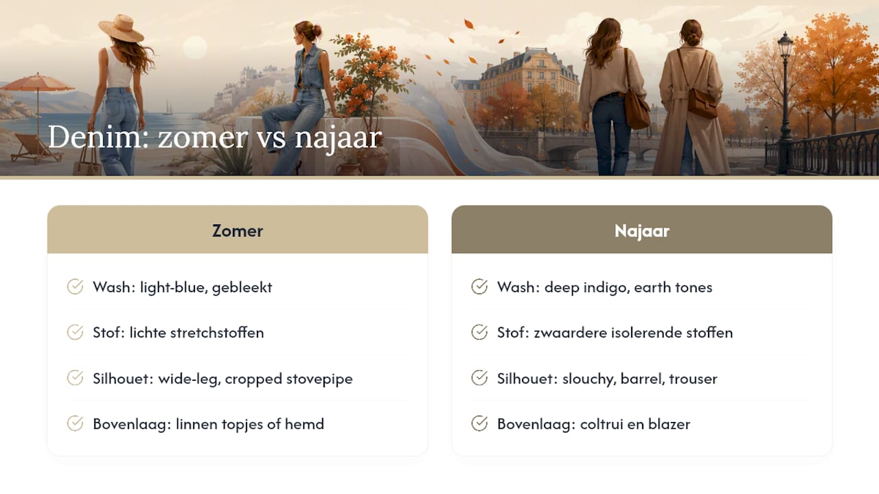 Vergelijking van denimstijlen in zomer en herfst