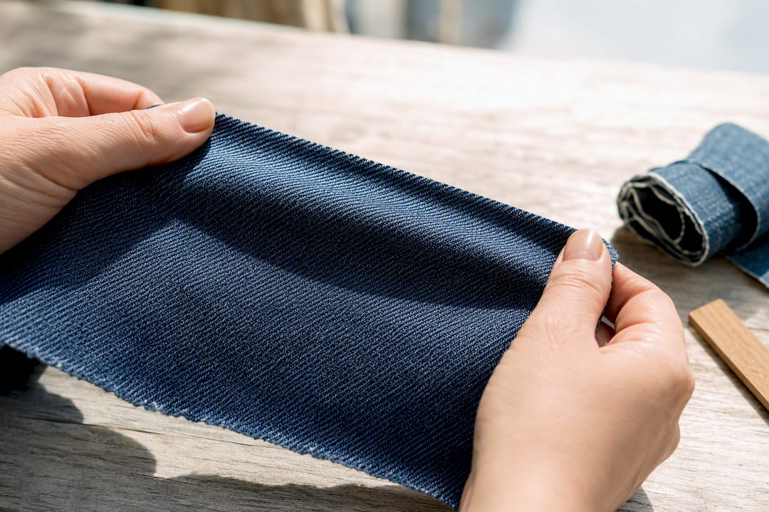 Hand rekt denimstof voor extra stretch