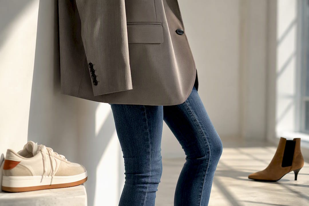 Gelaagde jeanslook met losse top