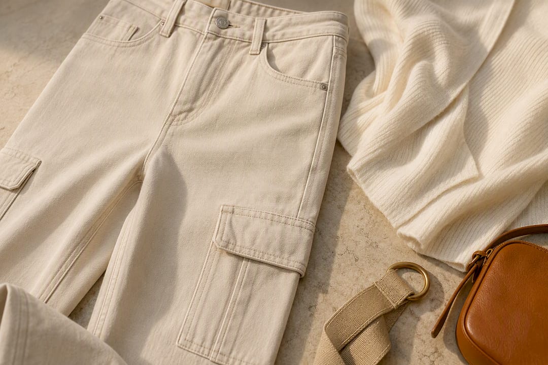 Beige Cargo-Jeans in harmonischen Naturtönen