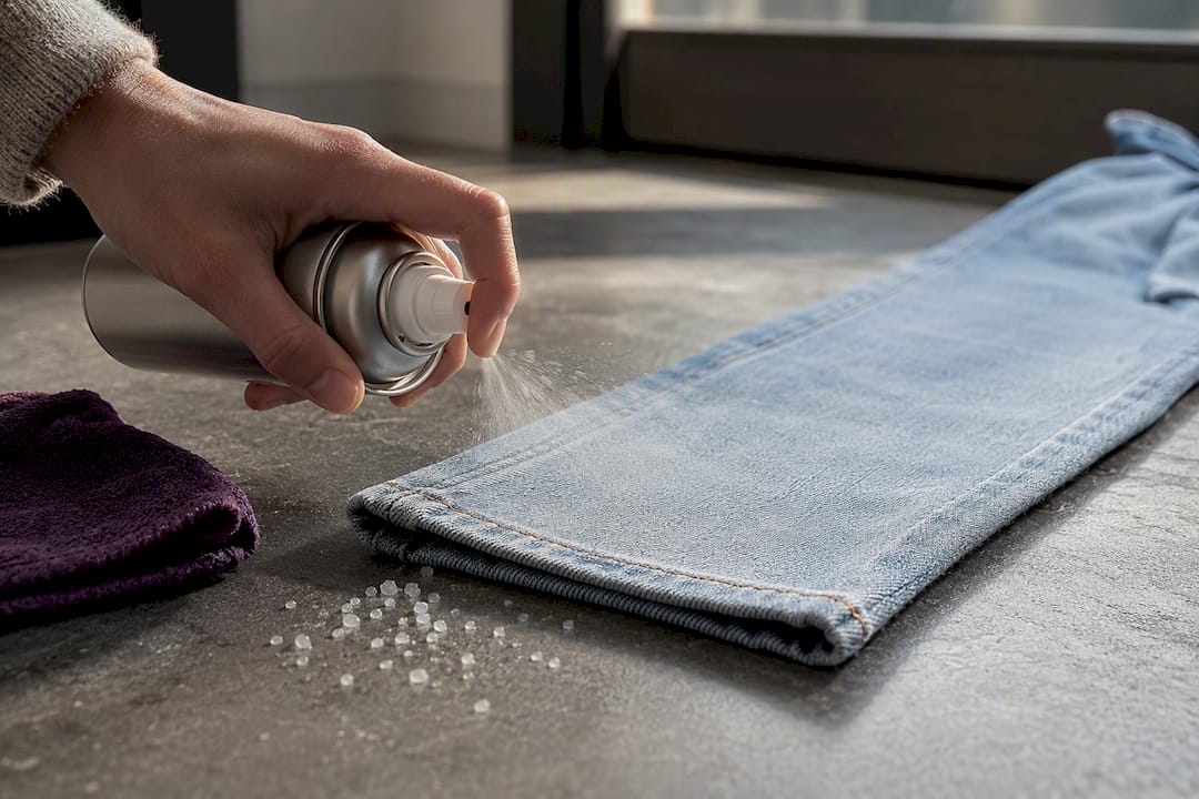 Imprägnieren eines hellen Jeanssaums im Winter