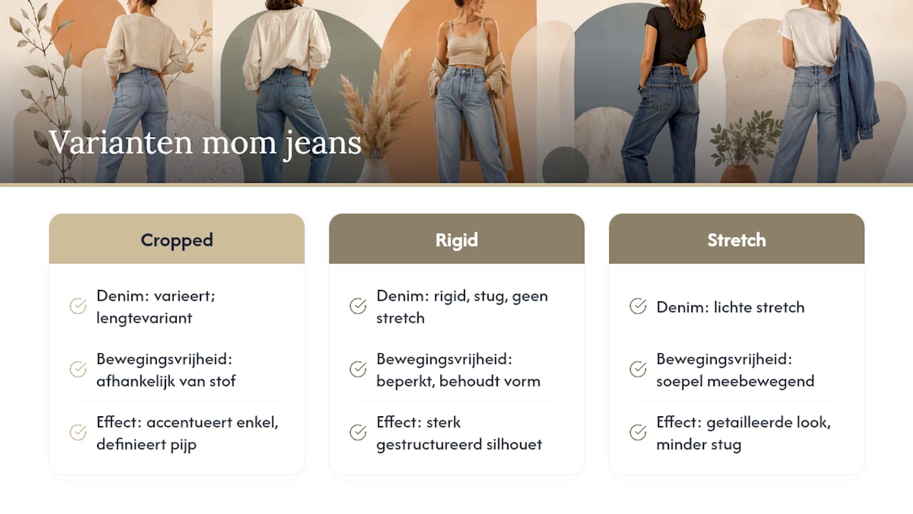 Vergelijking van drie varianten mom-jeans