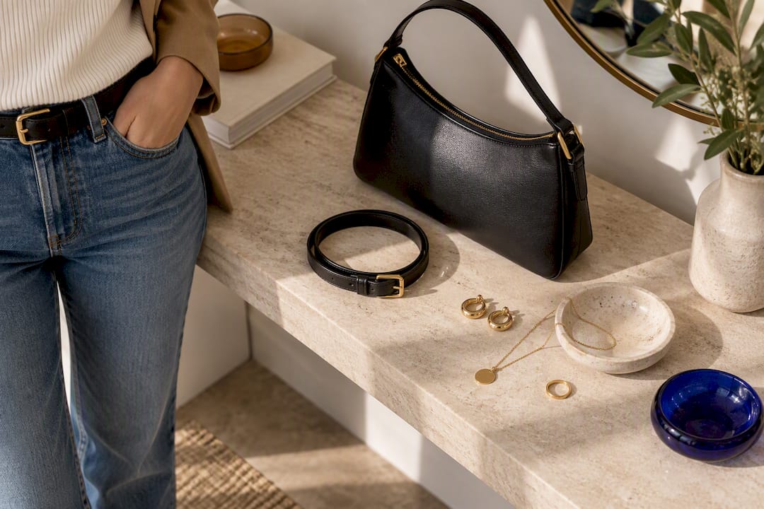 Riem, tas en sieraden bij een bootcut look