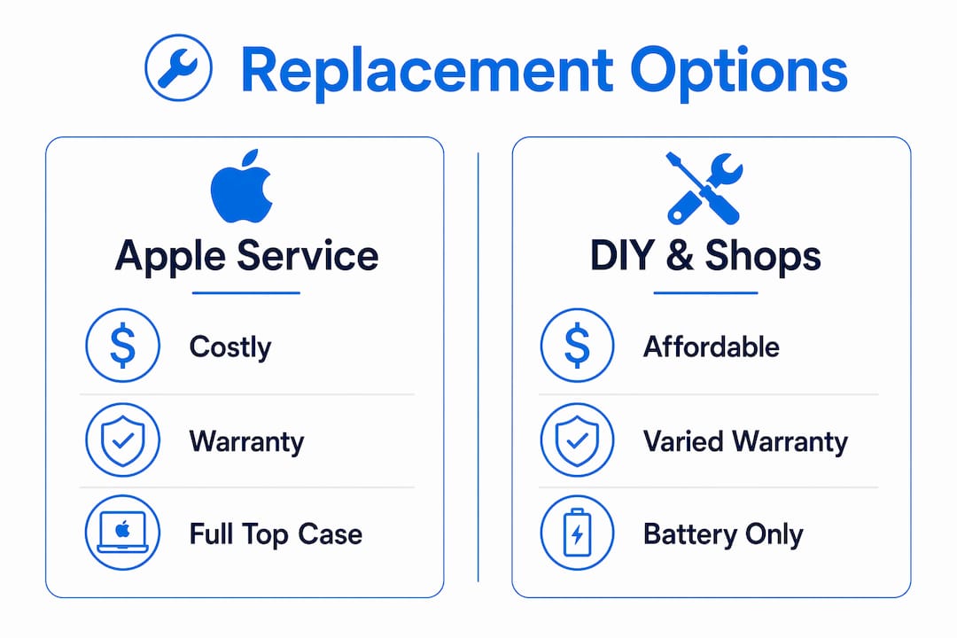 Infographic comparing MacBook battery replacement options
