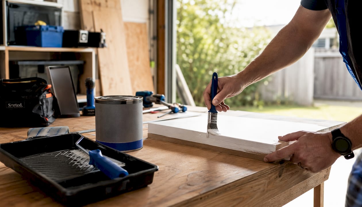 Hands measuring wood on renovation site