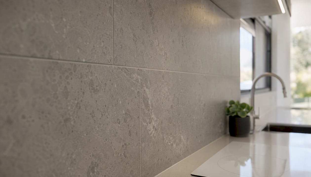 Close-up of porcelain kitchen splashback texture and design