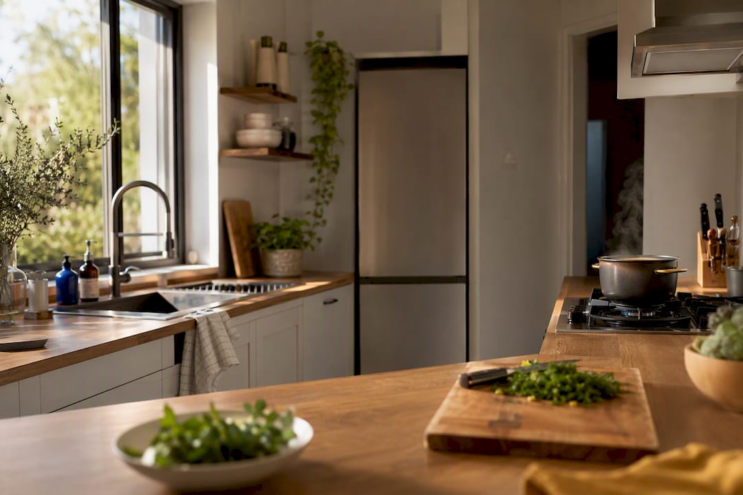 Modern kitchen layout showing work triangle