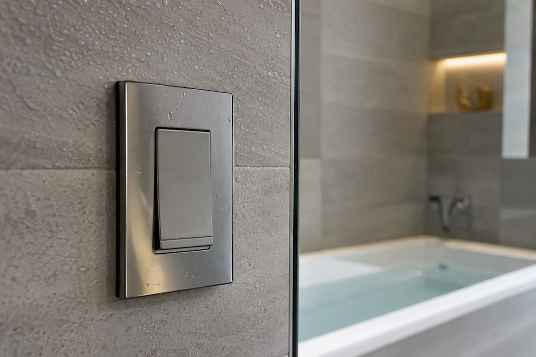 Moisture-resistant bathroom switch close-up