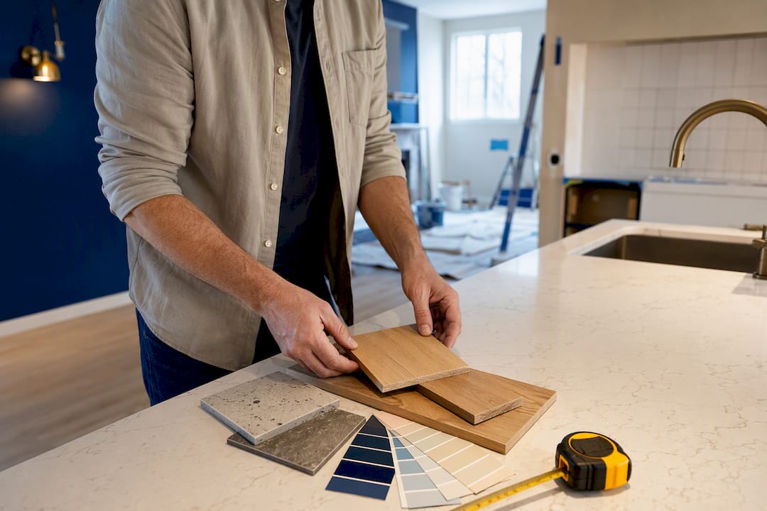Homeowner planning renovation materials