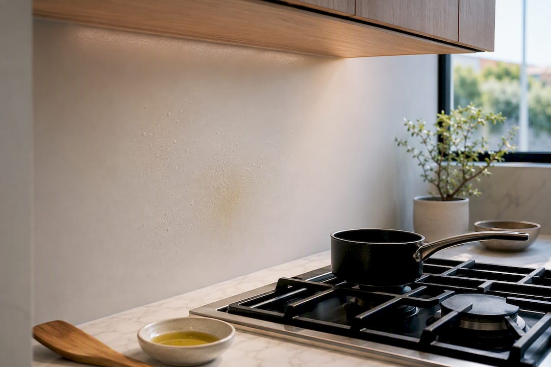 Painted wall behind a kitchen hob