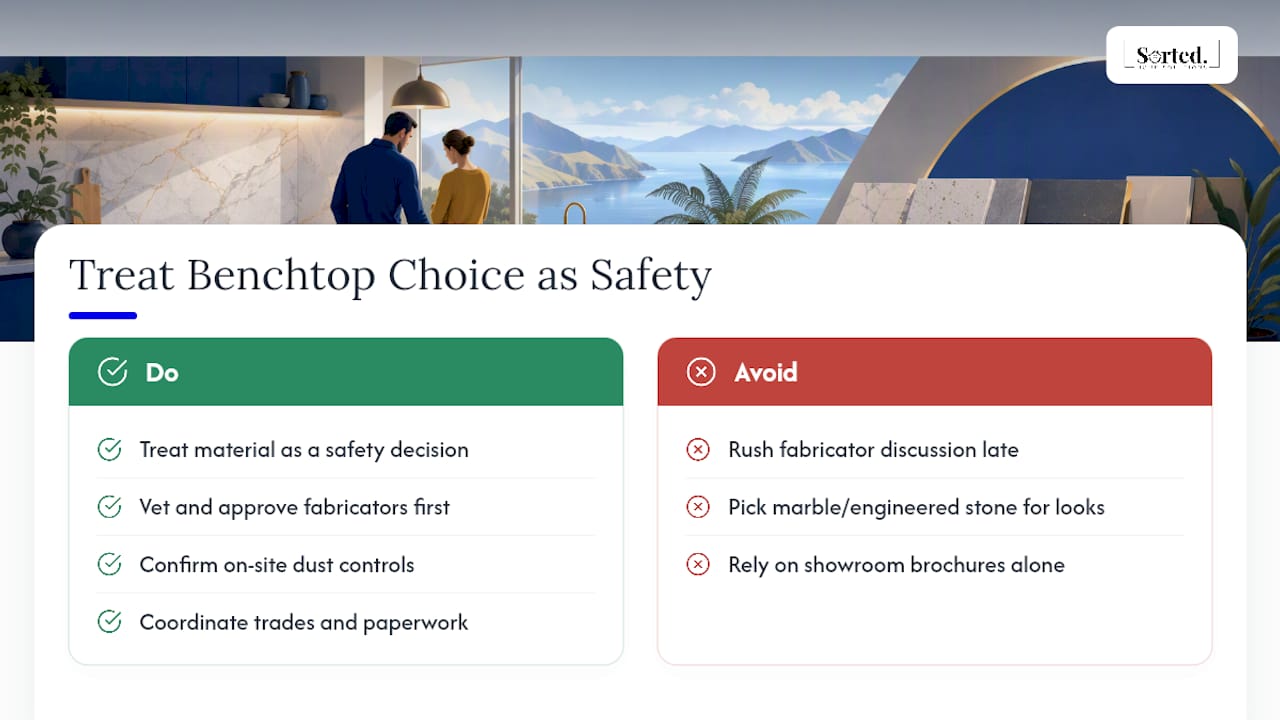 Why I recommend treating benchtop choice as a safety decision, not just a style one — overview diagram