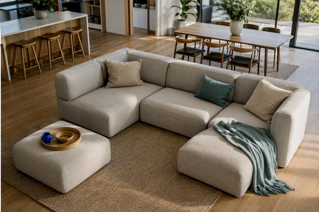 Modular sofa defining an open-plan lounge