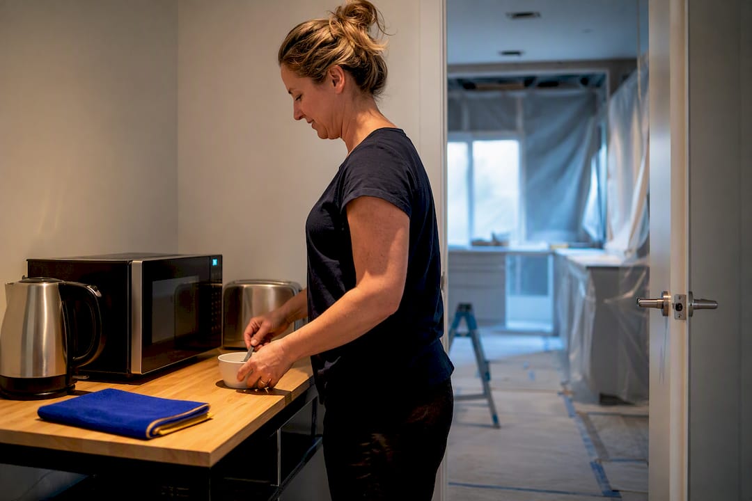 Homeowner using temporary kitchen during renovation