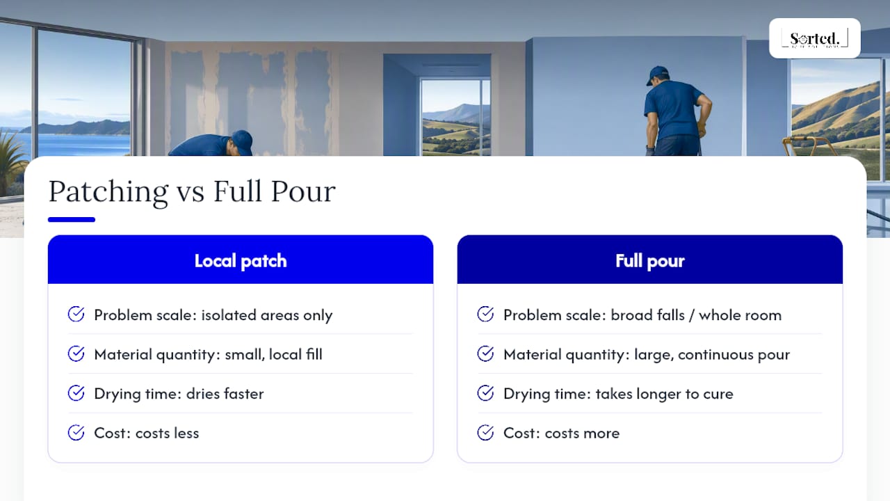 Comparison of local patching and full floor pour