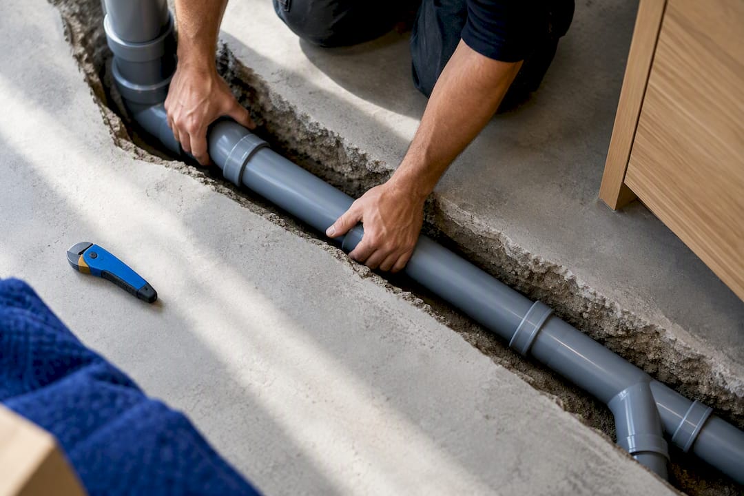 Drainage trench for relocated kitchen sink