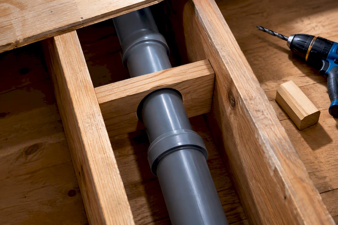Pipe penetration planned between timber floor joists