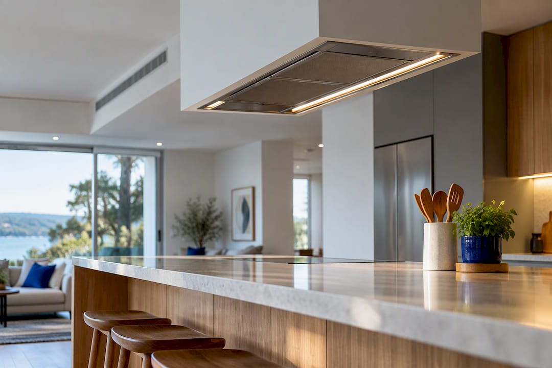 Rangehood ventilation detail above kitchen island