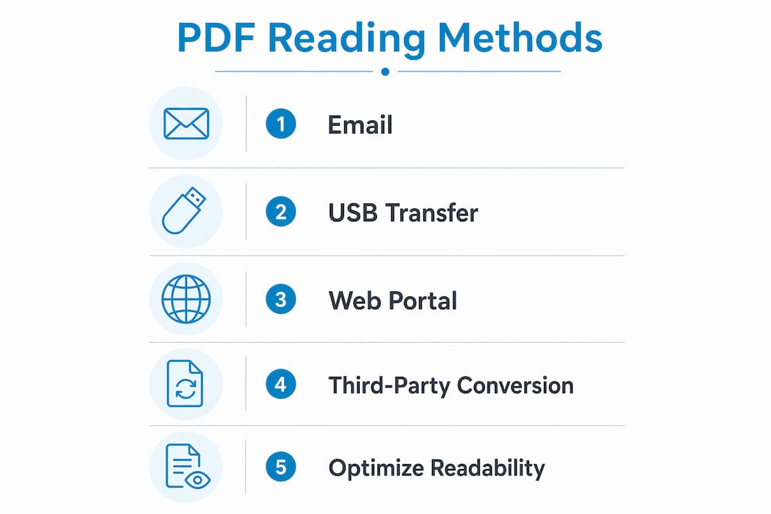 Infographic outlining PDF reading methods on Kindle