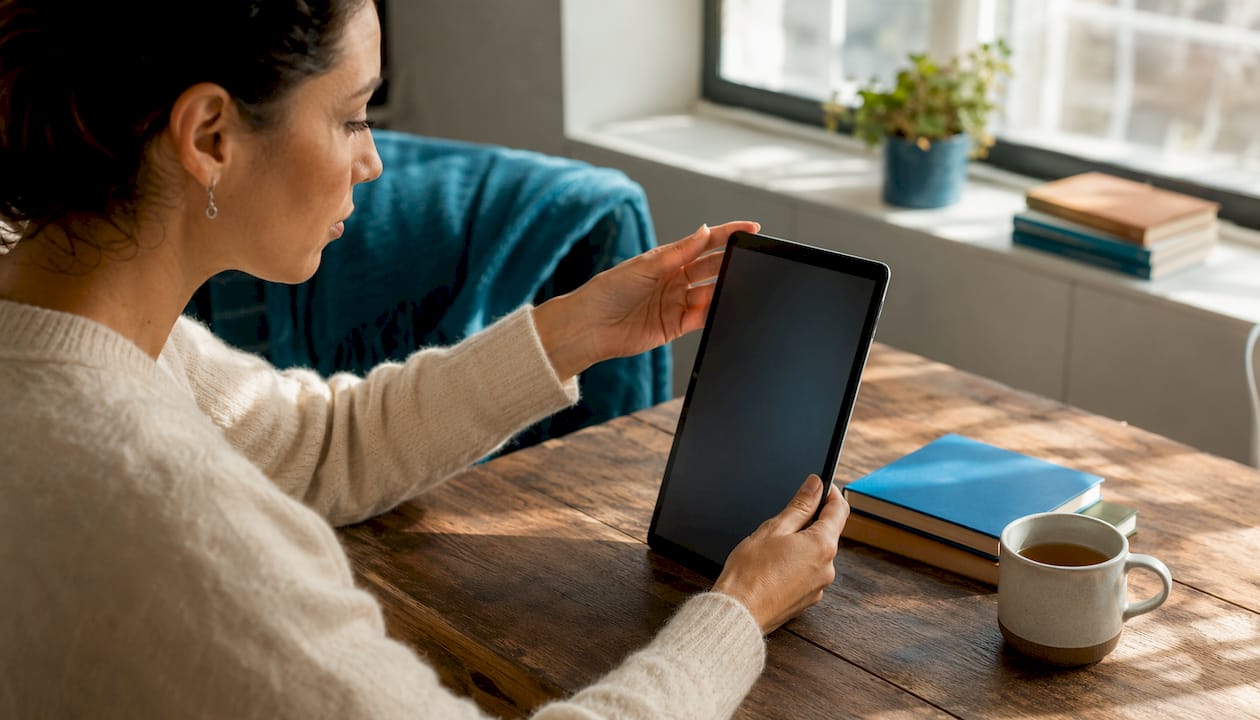 Hands adjusting Android tablet ebook settings