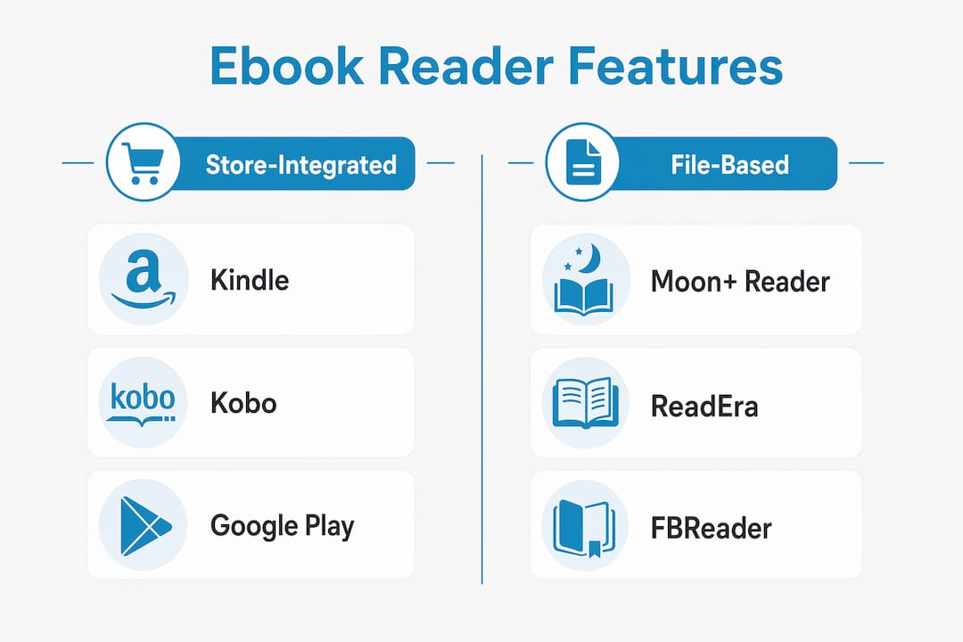 Infographic comparing ebook reader app feature categories