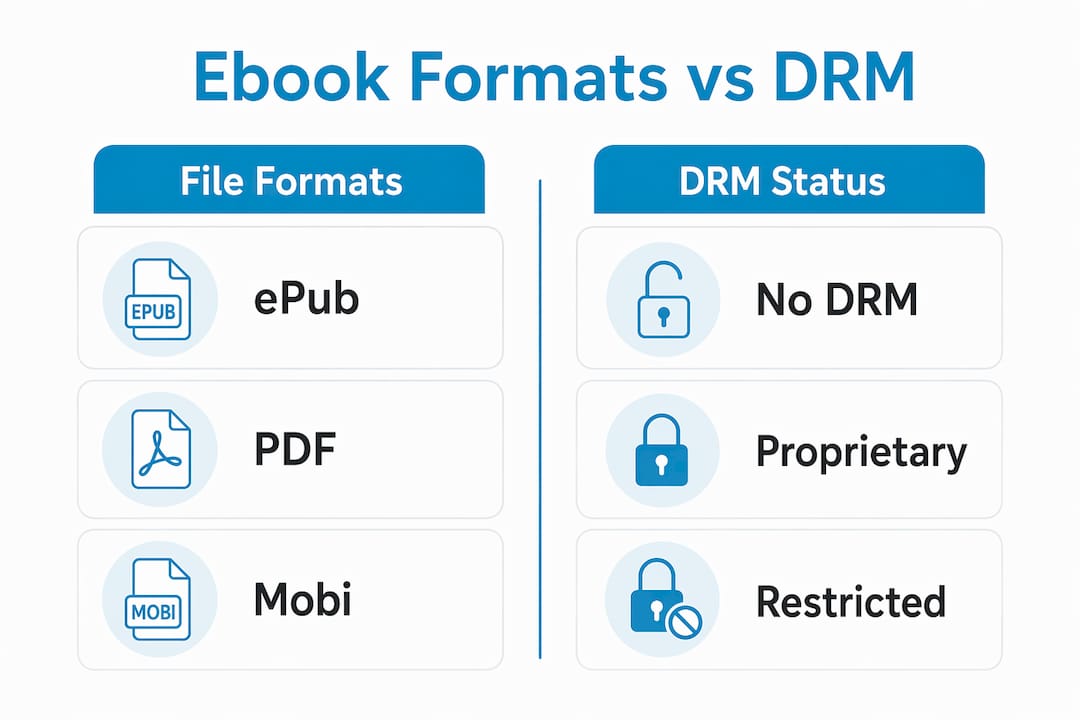 Infographic comparing eBook file formats and DRM types