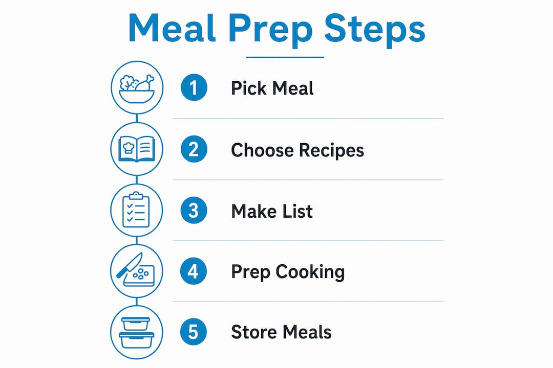 Infographic illustrating steps of meal prep process