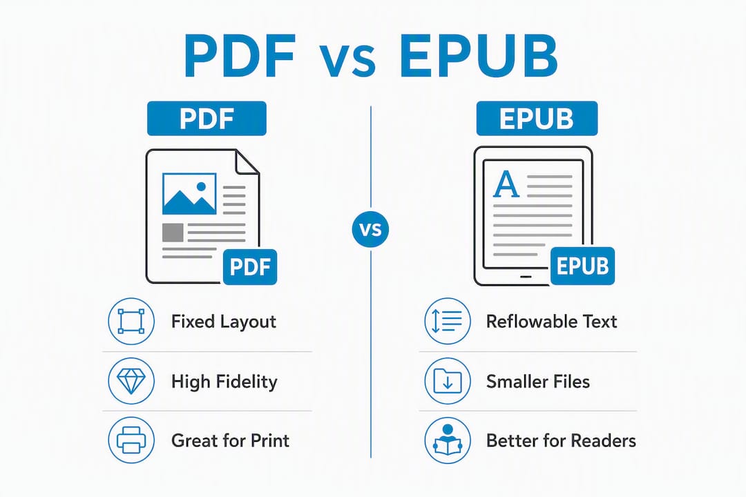 Infographic comparing PDF and EPUB ebook formats