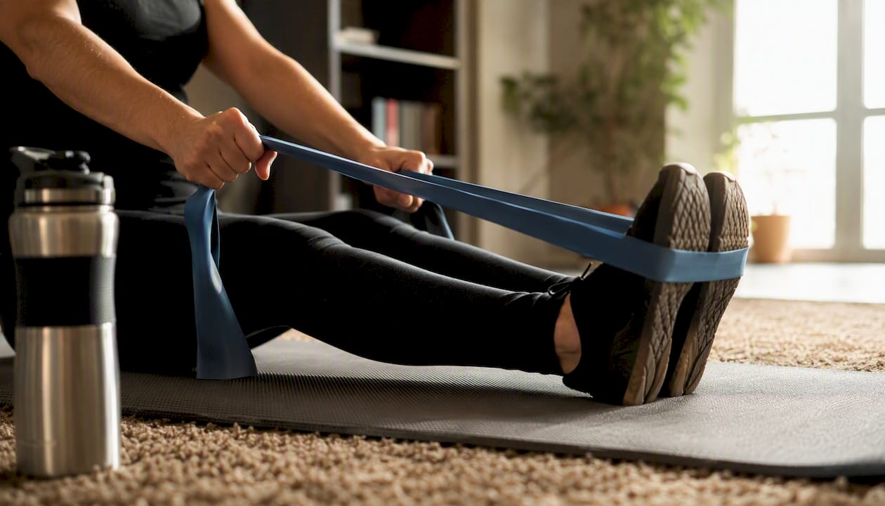 Hands stretching resistance band during workout