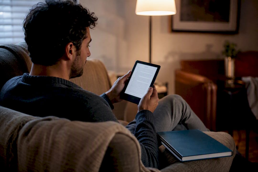Hands holding e-reader and tablet for ebook formats