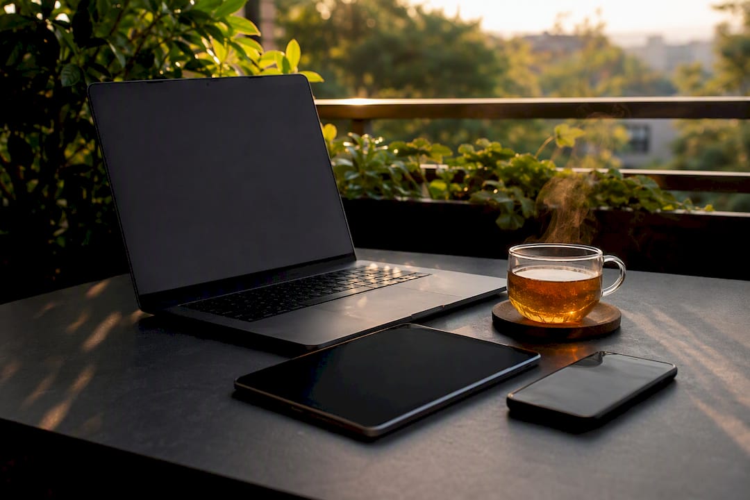 Digital devices ready for ebook landing page building