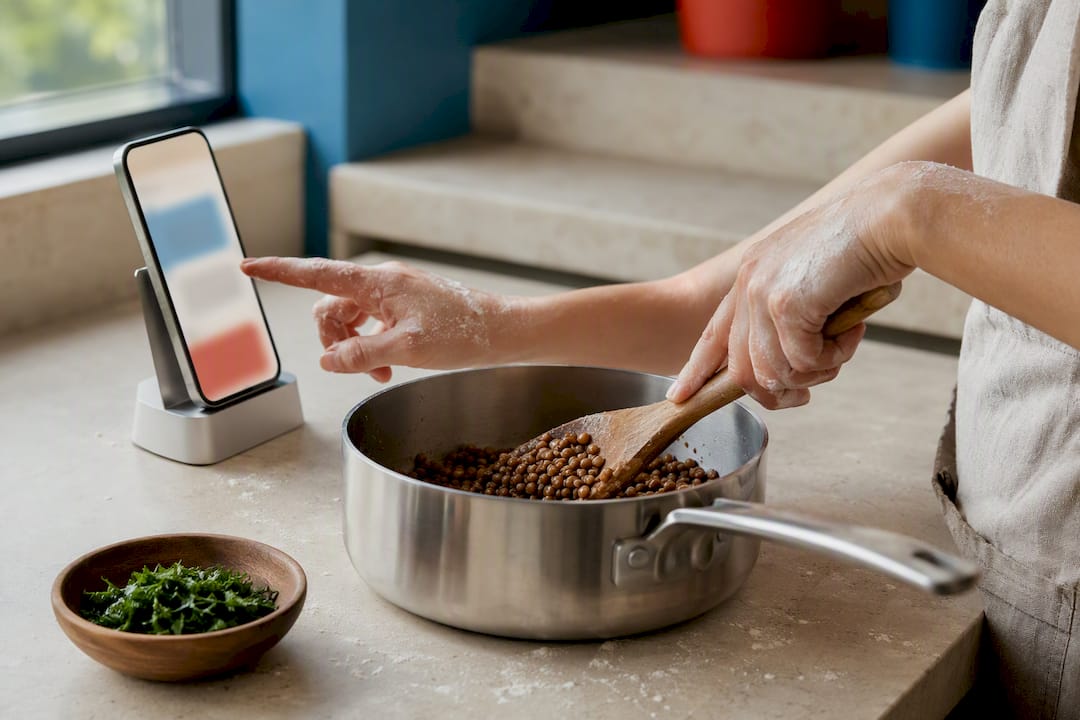 Cooking while consulting a mobile recipe