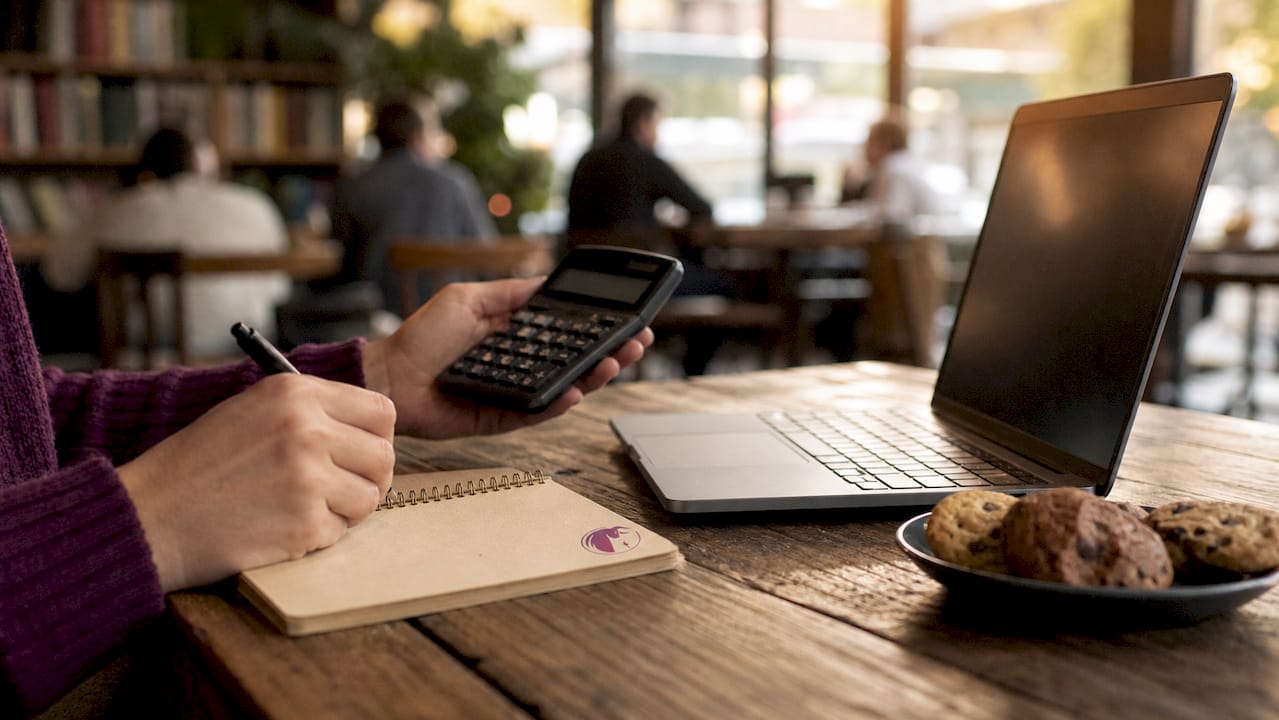 Mit dem Taschenrechner in der Hand wird die Conversion-Rate ermittelt.