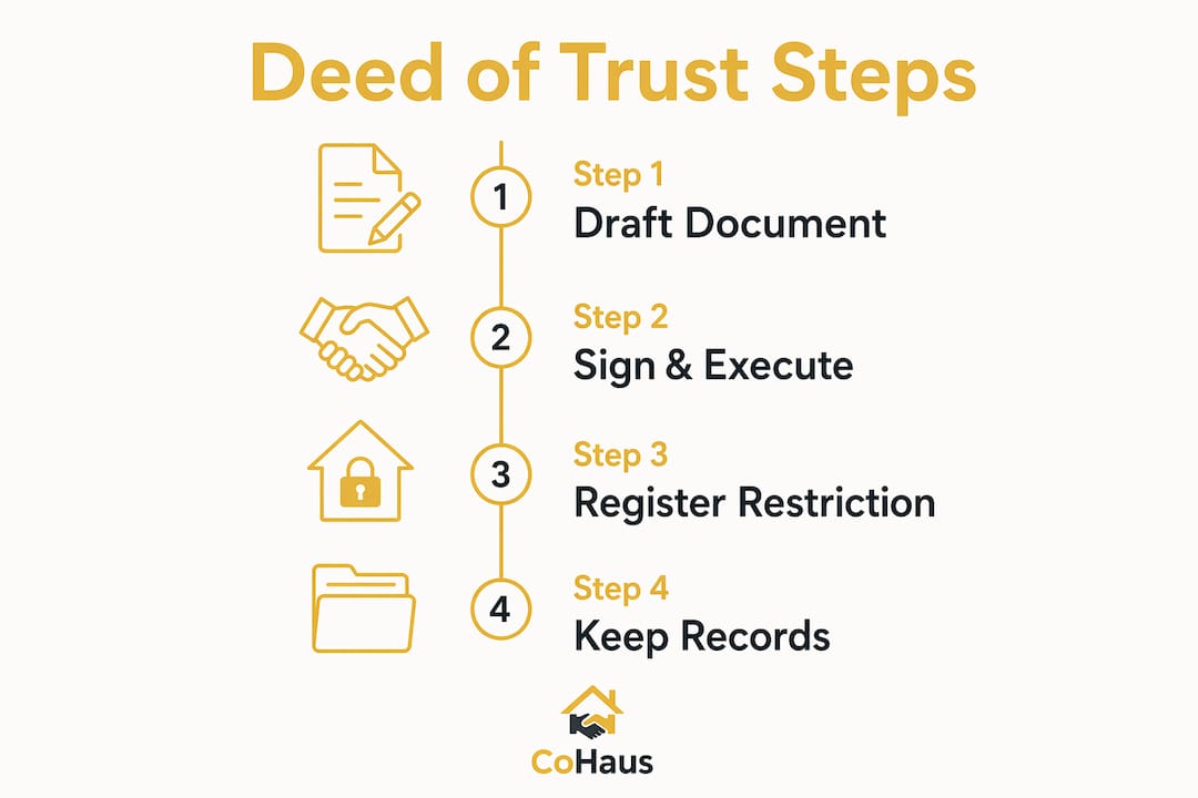 Infographic illustrating four key steps to deed of trust