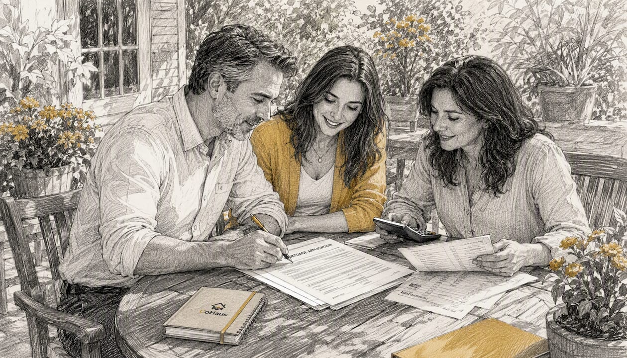 Hands on mortgage application and financial papers