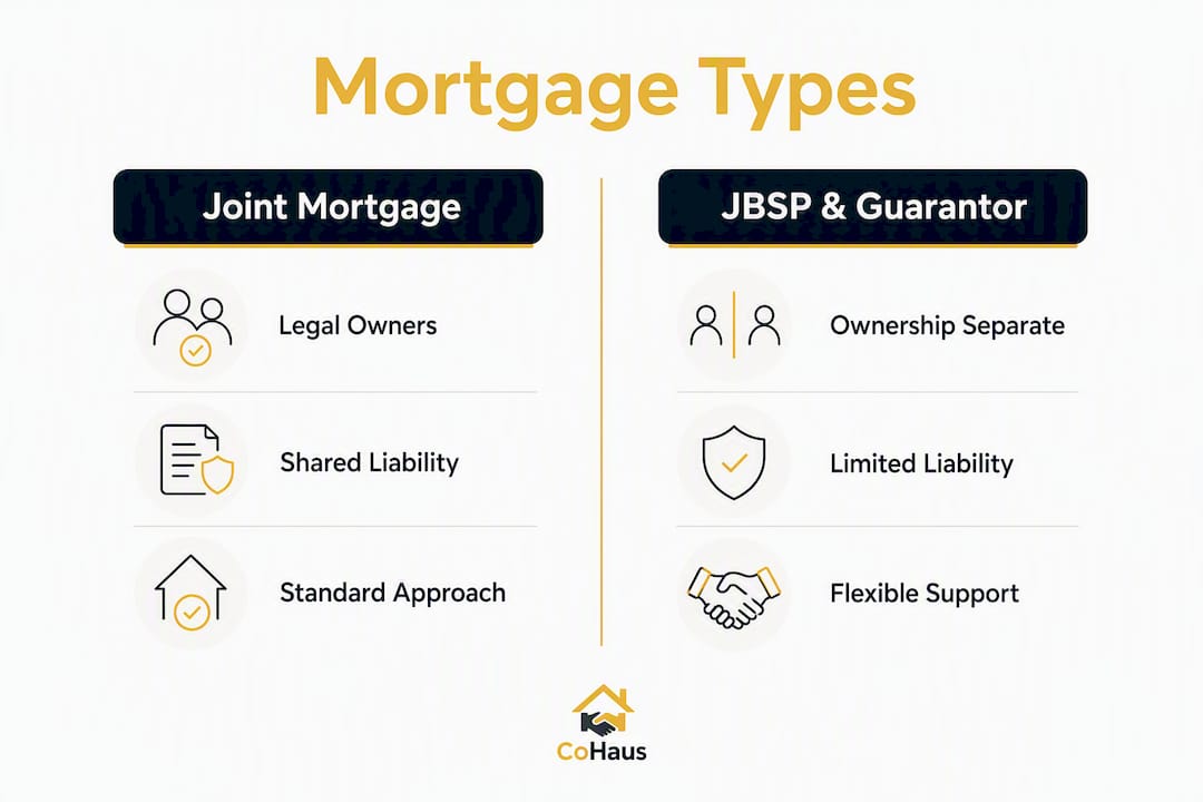 Infographic comparing joint mortgage types in the UK