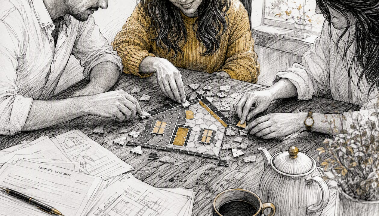Hands assembling puzzle representing co-buying