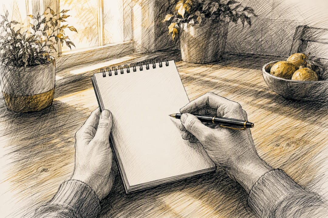 Hands with blank notepad and pen