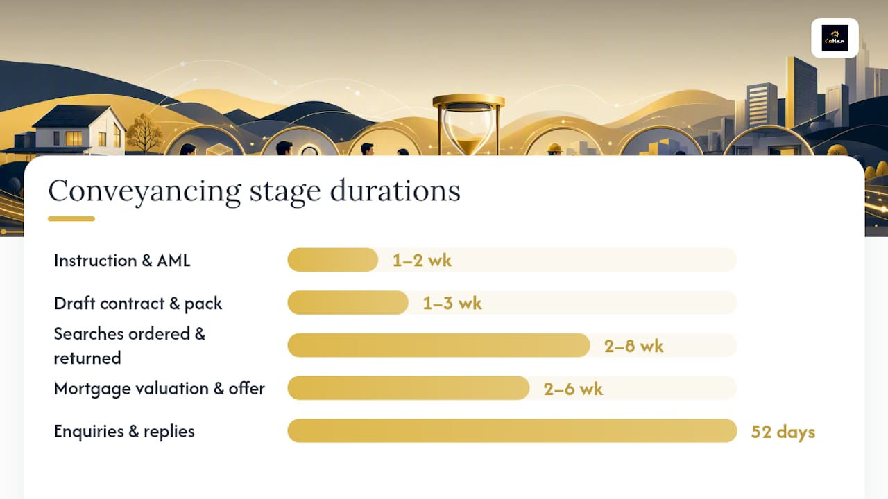Conveyancing stages UK: what happens between instruction and completion — overview diagram