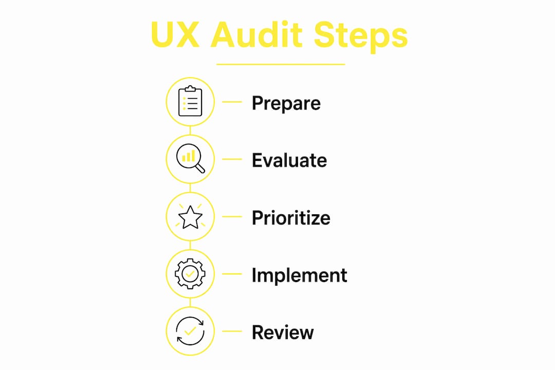 Infographic showing 5 key UX audit steps vertically