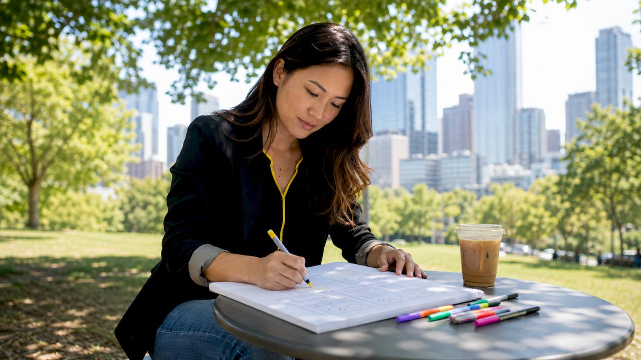 Startup founder sketching app design