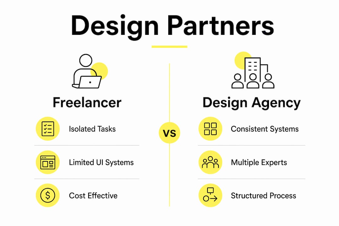 Infographic comparing freelancers vs design agencies