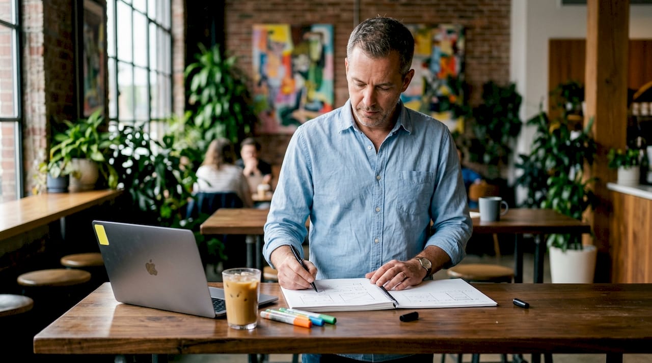 UX designer working on wireframes with stylus