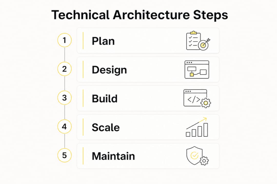 Infographic illustrating steps of technical architecture