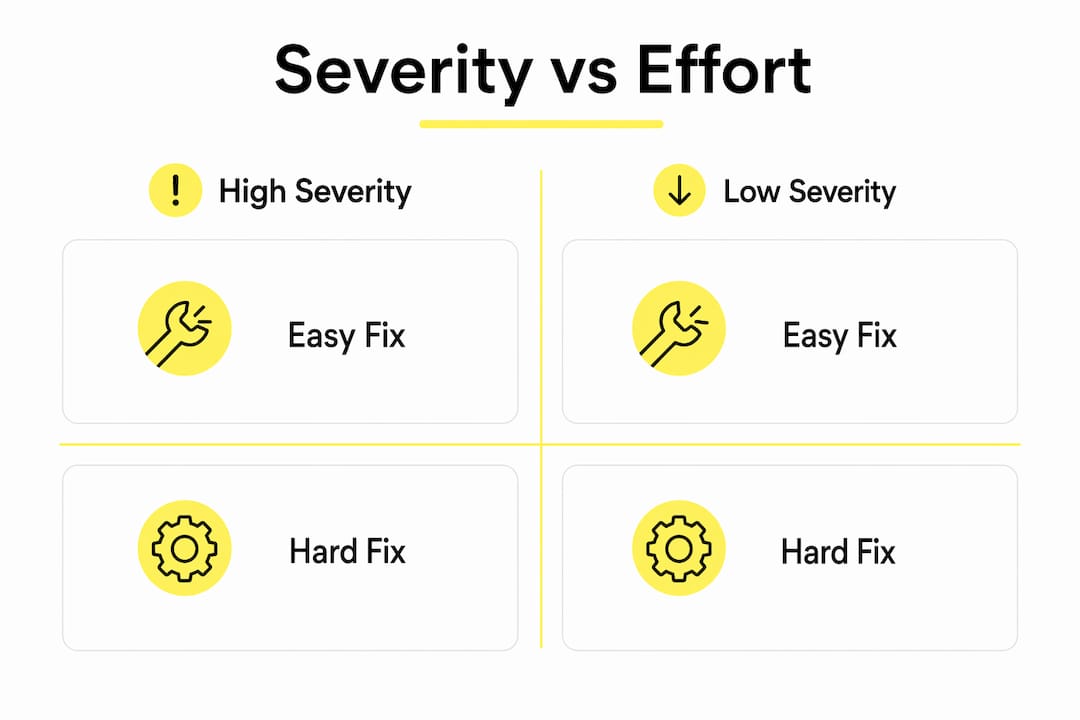 Infographic detailing severity and effort priority matrix for UX audits