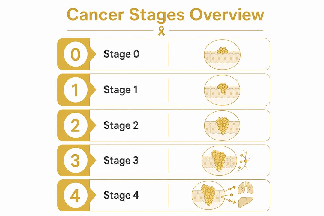 Infographic of cancer stages from 0 to 4
