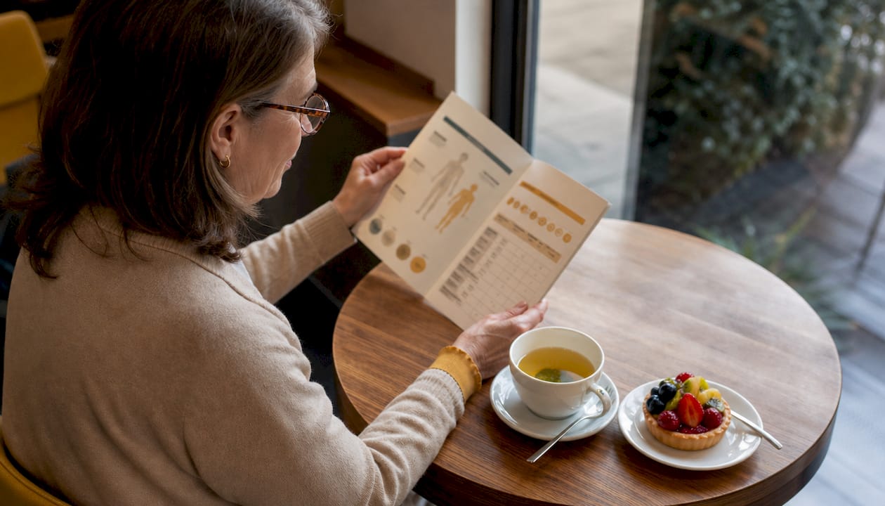 Man reading cancer stage guide booklet