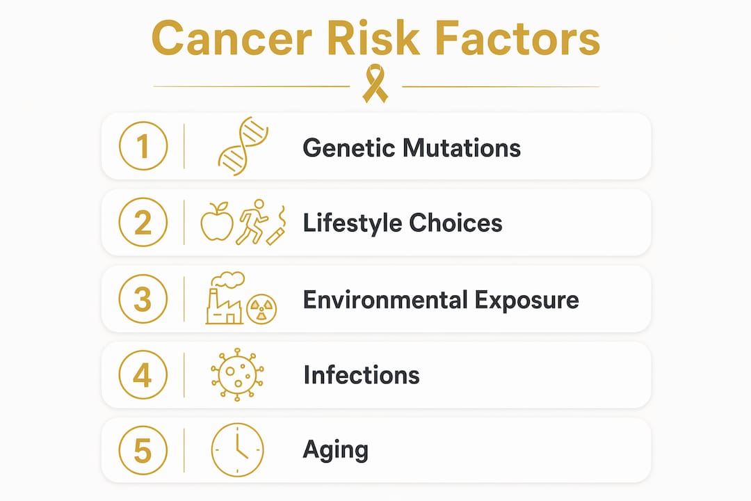Infographic illustrating cancer risk factors and prevention steps