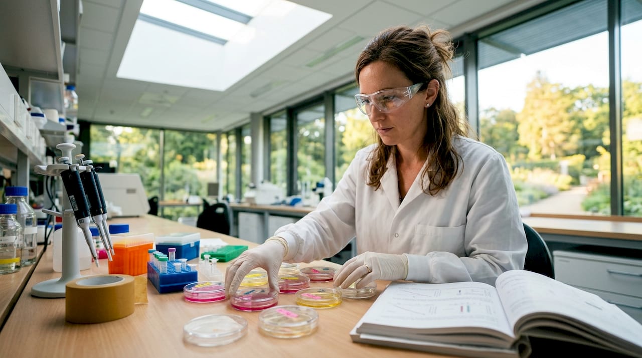 Scientist researching cancer cell mutations in lab