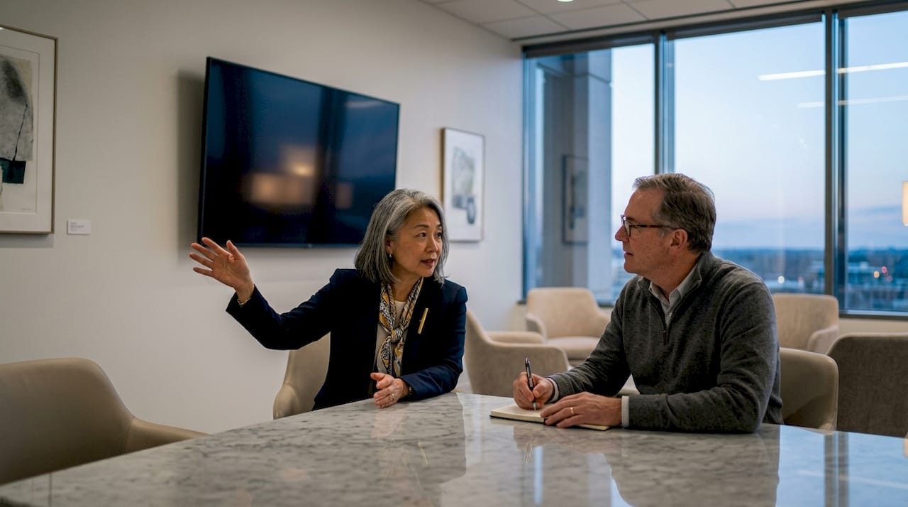 Donors discussing cancer research philanthropy strategy